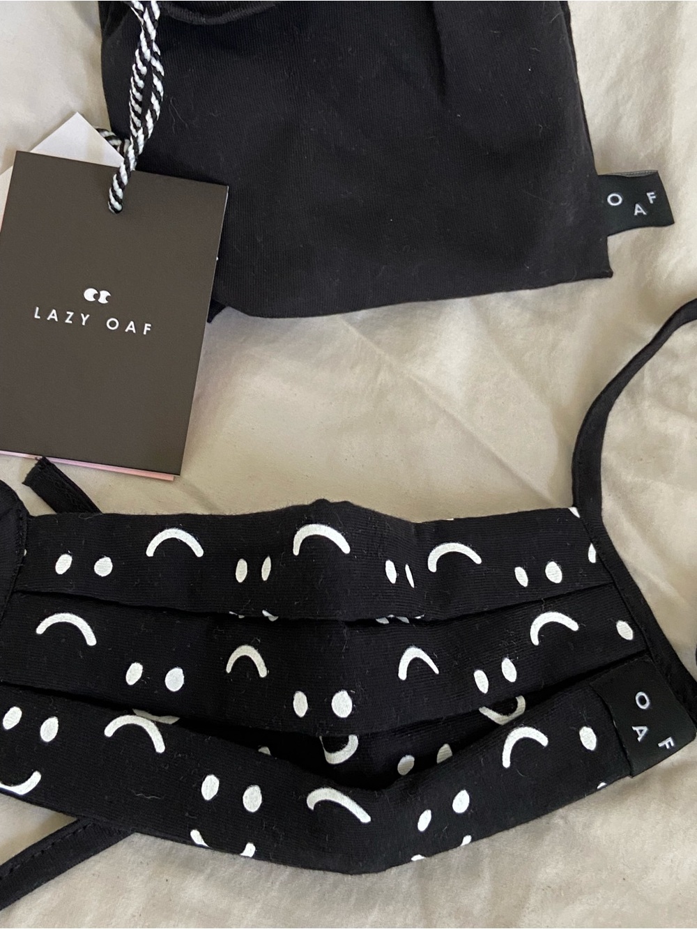 NWT Lazy Oaf Black Smiley Print Face Mask